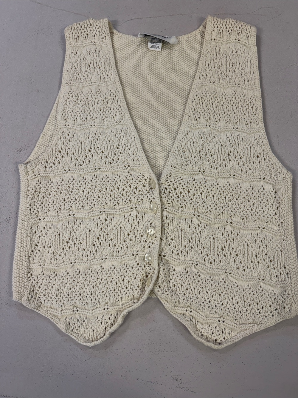Vintage 90s Jay Jacobs Cream Cotton Pointelle Knit Vest (XS/S)